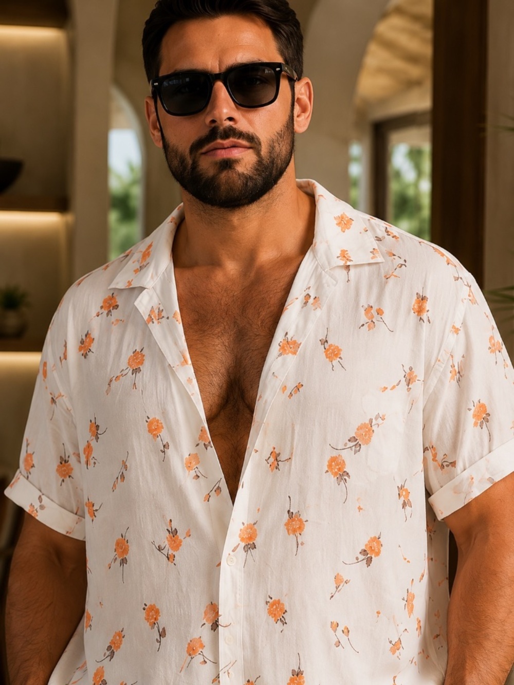 Seaplane 2XL White Coral Rose Print Crepe Shirt USA